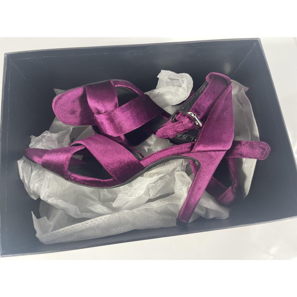 Sol Sana Tallulah Heel Shoes Womens Size 37 Berry Velvet Ankle Strap Block Heels - Picture 2 of 9